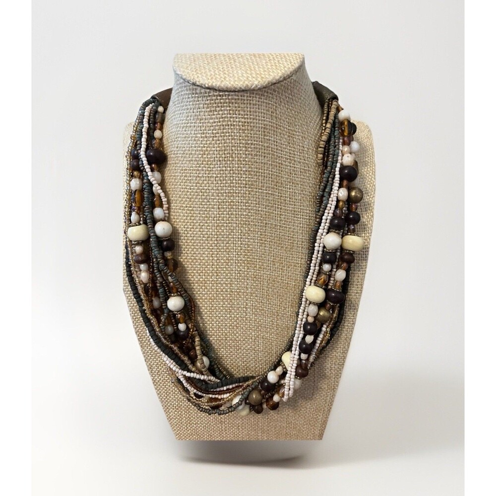 Brown Beaded Necklace Multi strand 16"-18" neutrals statement
